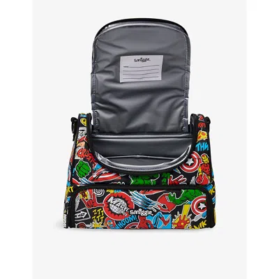 Smiggle Black Marvel Large Double Compartment Lunchbox With Strap In Black