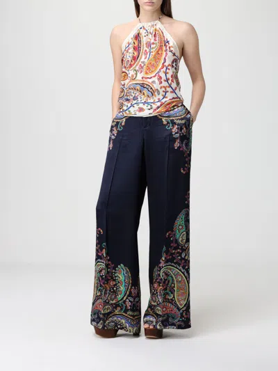 Etro Women Silk Top With American Neckline And Floral Paisley Pattern In Multi