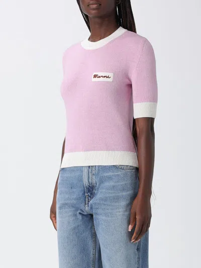 Marni Wool Blend Short Sleeve Crewneck Sweater In Pink