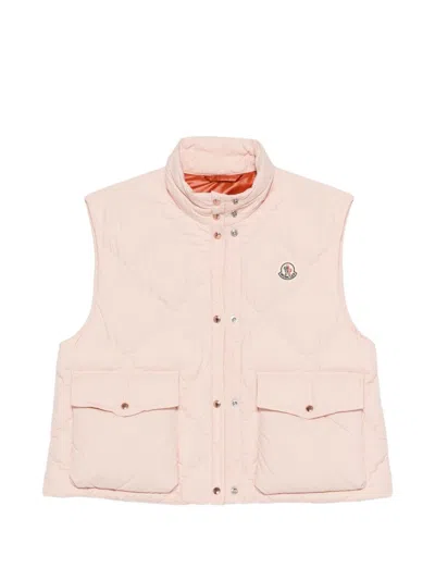 Moncler Biois High Collar Quilted Vest Pockets In Pink