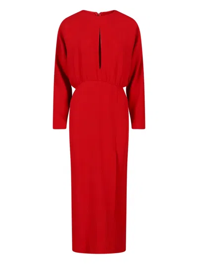 Valentino Donna Long Sleeve Blouson Silk Cady Couture Dress In Red