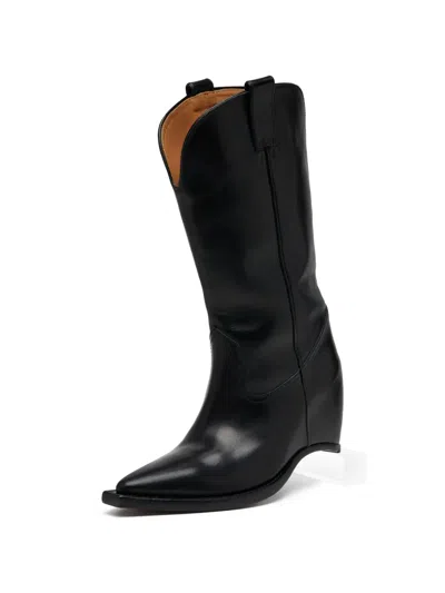 Maison Margiela Mid Calf Boots Pointed Toe Pull Tabs In Black