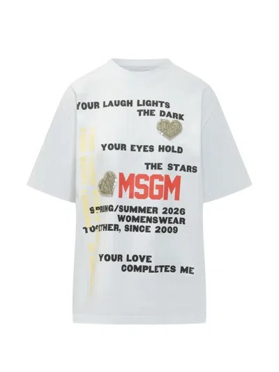 Msgm Embellished Graphic T-shirt In White