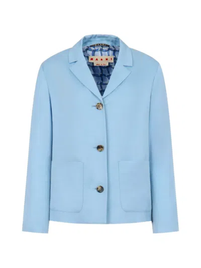 Marni Patch-pocket Single-breasted Jacket In Blue