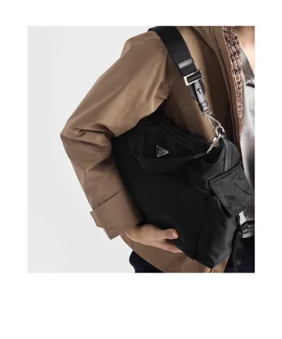 Prada Explore Triangle Logo Nylon Messenger Bag In Black
