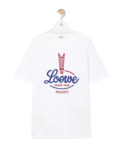 Loewe Womens White Brand-print Relaxed-fit Woven T-shirt