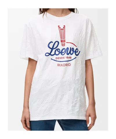 Loewe Womens White Brand-print Relaxed-fit Woven T-shirt