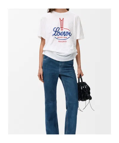 Loewe Womens White Brand-print Relaxed-fit Woven T-shirt