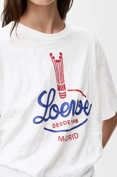 Loewe Womens White Brand-print Relaxed-fit Woven T-shirt