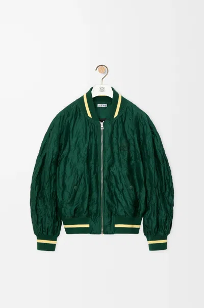 Loewe Womens Dark Green Crinkled-texture Striped-trim Woven Bomber Jacket In Gray