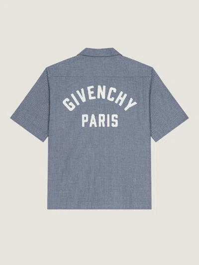 Givenchy Checkered Short-sleeved Cotton Shirt For Men In Blue