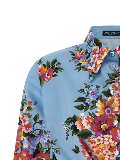 Dolce & Gabbana Floral Shirt Collared Neck Long Sleeves Tie Front In Blue