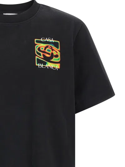 Casablanca Black Crewneck T-shirt With Logo Detail On The Front And Maxi Logo On The Rear In Cotton Man