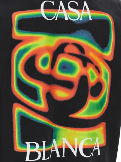 Casablanca Black Crewneck T-shirt With Logo Detail On The Front And Maxi Logo On The Rear In Cotton Man