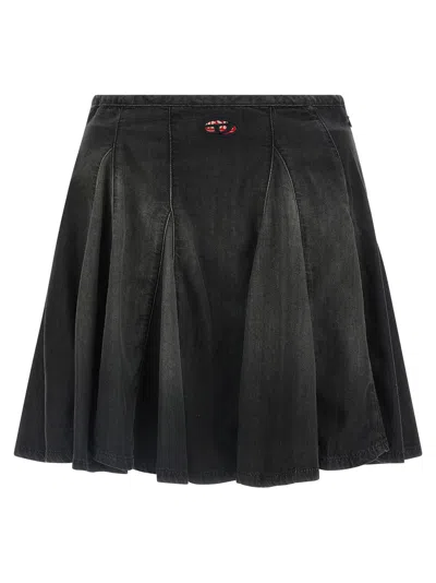 Diesel De-spiki-s Short Denim Skirt With Washed-out Effect In Black