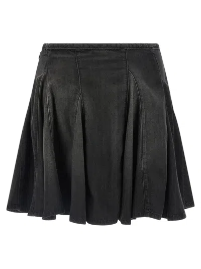 Diesel De-spiki-s Short Denim Skirt With Washed-out Effect In Black