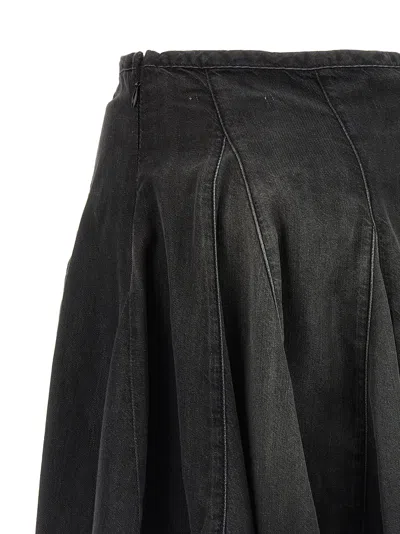 Diesel De-spiki-s Short Denim Skirt With Washed-out Effect In Black