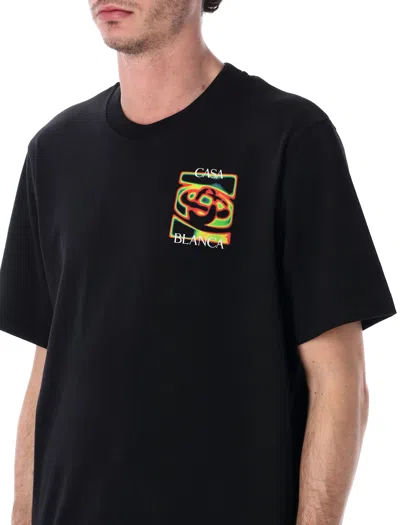 Casablanca Black Crewneck T-shirt With Logo Detail On The Front And Maxi Logo On The Rear In Cotton Man