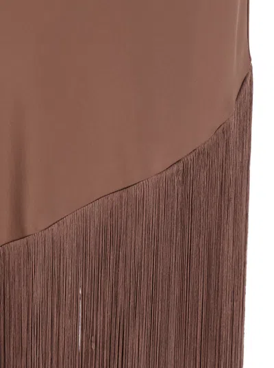 Pinko Brown Dress With Asymmetrical Design And Fringes In Tech Fabric Woman