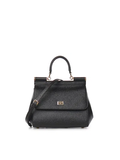 Dolce & Gabbana Black Handbag With Adjustable And Removable Shoulder Strap And Logo Plaque On The Front In Grained L