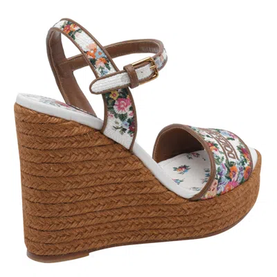 Dolce & Gabbana Leather-trimmed Embroidered Canvas Platform Wedge Sandals In Brown