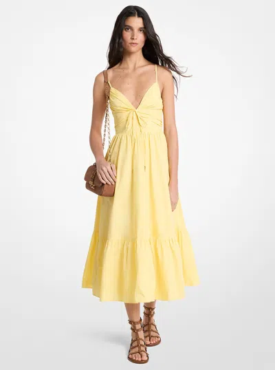 Michael Kors Ruched Bodice Dress Tiered Skirt Straps In Yellow