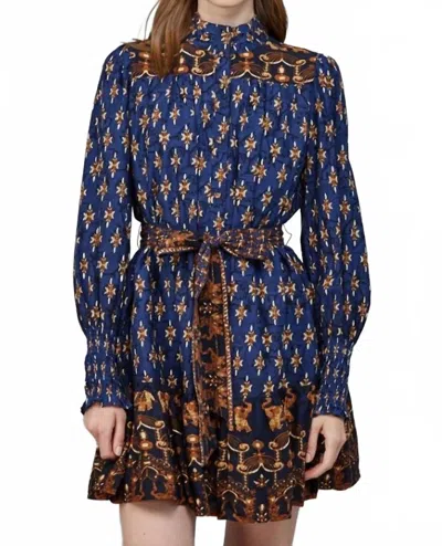 Fate Gwynnie Ruffled Dress In Navy Multi In Blue