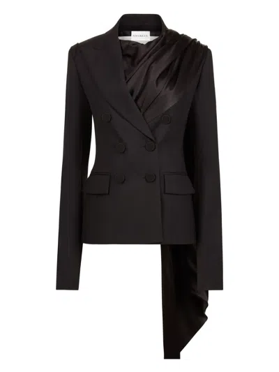 Nina Ricci Double-breasted Draped Satin-trimmed Wool Blazer In Black
