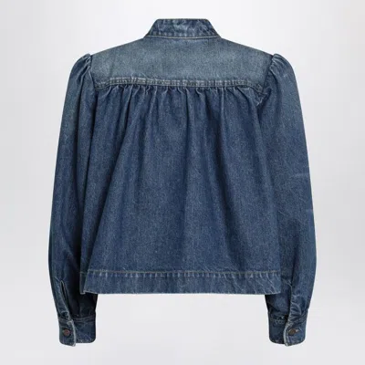 Chloé Blue Jacket With High Neck And Chain Detail On The Front In Denim Woman