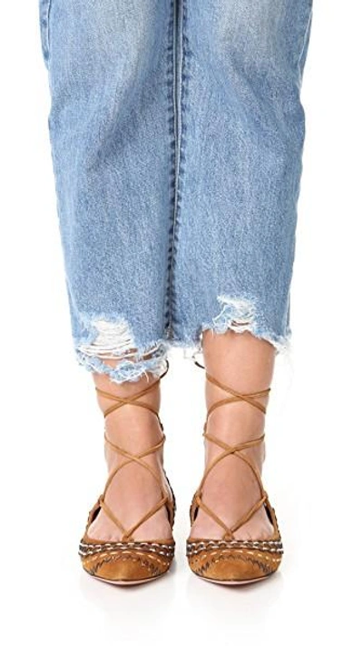 Shop Aquazzura Christy Folk Flats In Cognac