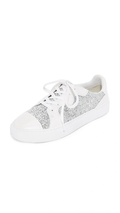 Tory Burch Milo Glitter And Leather Sneakers In Silver/white