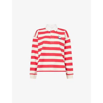 Mother Womens Tango Red And Cream The Boxy Match Cotton Polo Top