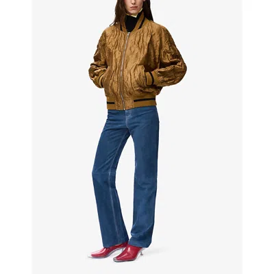 Loewe Womens Toffee Crinkled-texture Striped-trim Woven Bomber Jacket In Brown