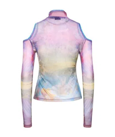Andersson Bell Cold-shoulder Sheer Graphic-print Top In Purple
