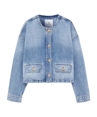 Anine Bing Blanchet Denim Jacket Round Neck Design In Blue