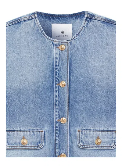 Anine Bing Blanchet Denim Jacket Round Neck Design In Blue