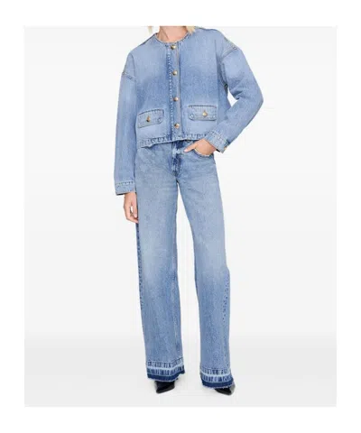 Anine Bing Blanchet Denim Jacket Round Neck Design In Blue