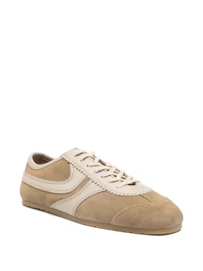 Dries Van Noten Women Beige Low-top Sneakers With Two-tone Lace-up In Suede Woman In White