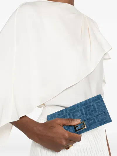 Fendi Ff-pattern Clutch Bag In Blue