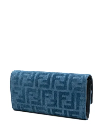 Fendi Ff-pattern Clutch Bag In Blue
