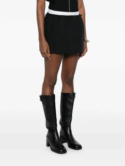 Alexander Wang Mid Rise Mini Logo Elastic Skirt In Black