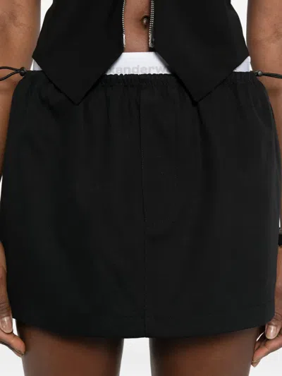 Alexander Wang Mid Rise Mini Logo Elastic Skirt In Black