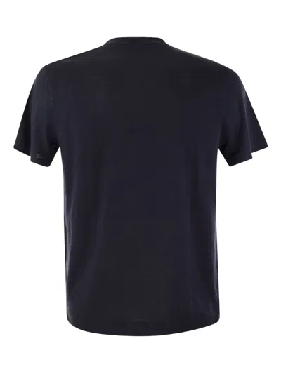 Fedeli Lightweight Linen And Elastane Blend T-shirt In Blue