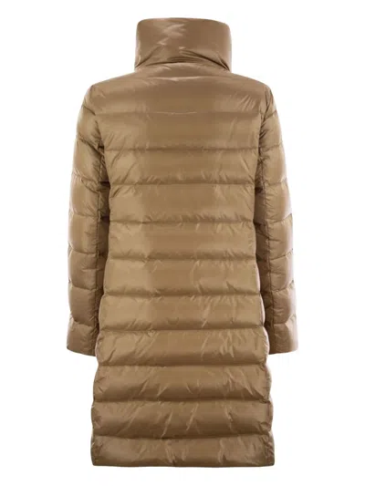 Fay Long Down Jacket With Hook In Brown