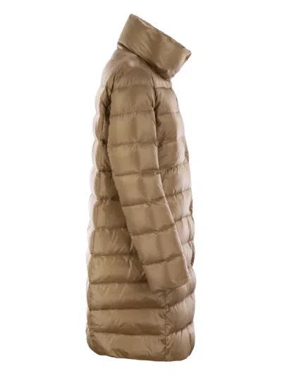 Fay Long Down Jacket With Hook In Brown