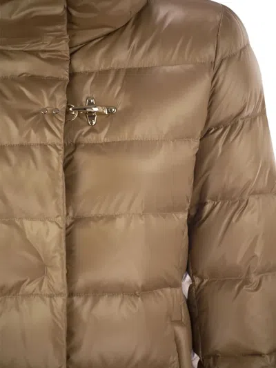 Fay Long Down Jacket With Hook In Brown