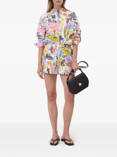 Closed Printed Shorts In White