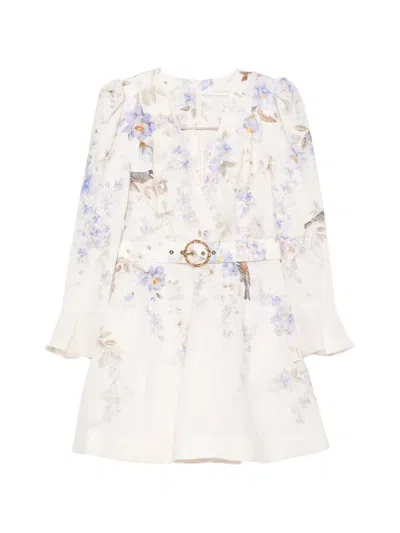 Zimmermann Kindred Spirit Luna Long Sleeve Linen Minidress In Multi