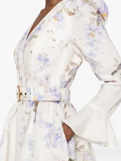 Zimmermann Kindred Spirit Luna Long Sleeve Linen Minidress In Multi