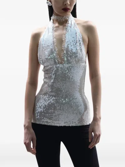 Manurí Pixie Sequin Lace Top In Neutral